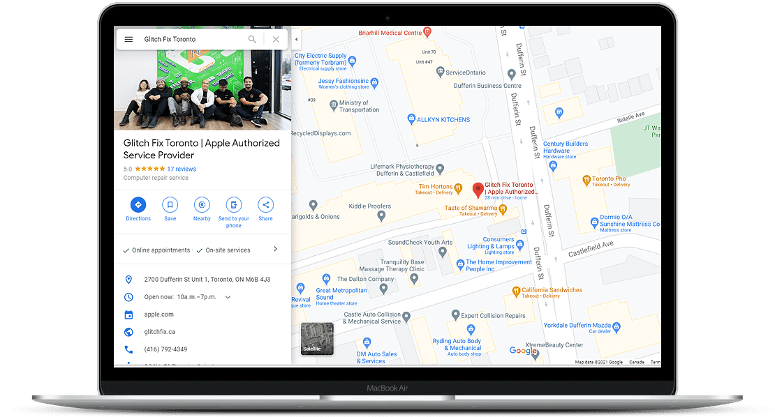google maps screen shot for business